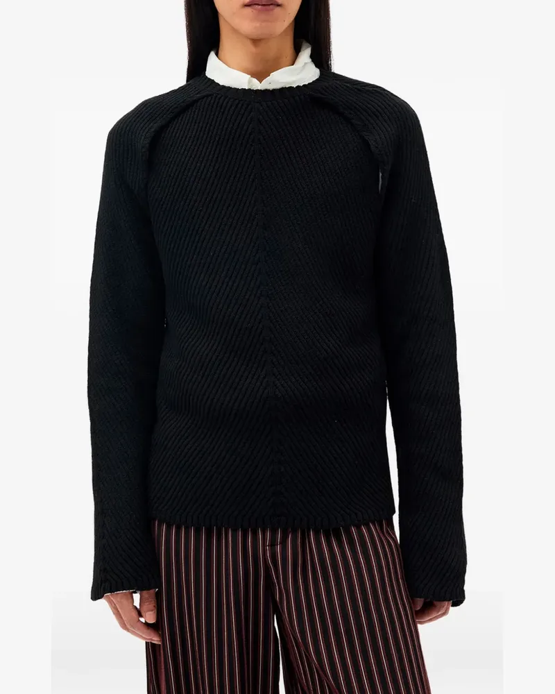 Ann Demeulemeester Gerippter Strickpullover - Schwarz Schwarz