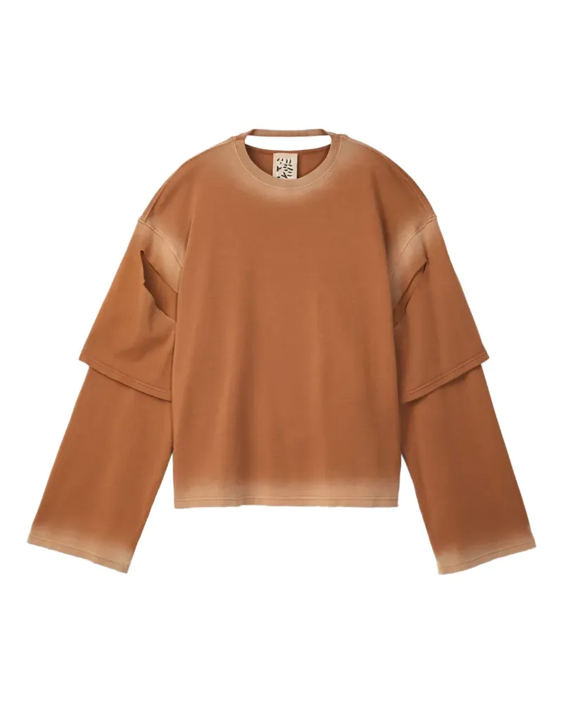 Camper T-Shirt im Layering-Look mit Ombré-Effekt - Braun Braun