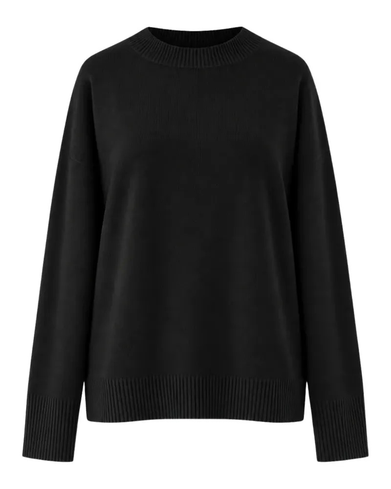 SOLOTRE Gerippter Pullover mit tiefen Schultern - Schwarz Schwarz