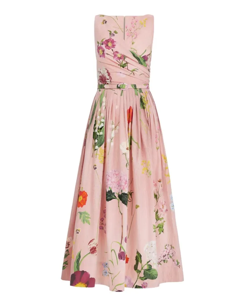 Oscar de la Renta botanical-print draped flared midi dress - Rosa Rosa