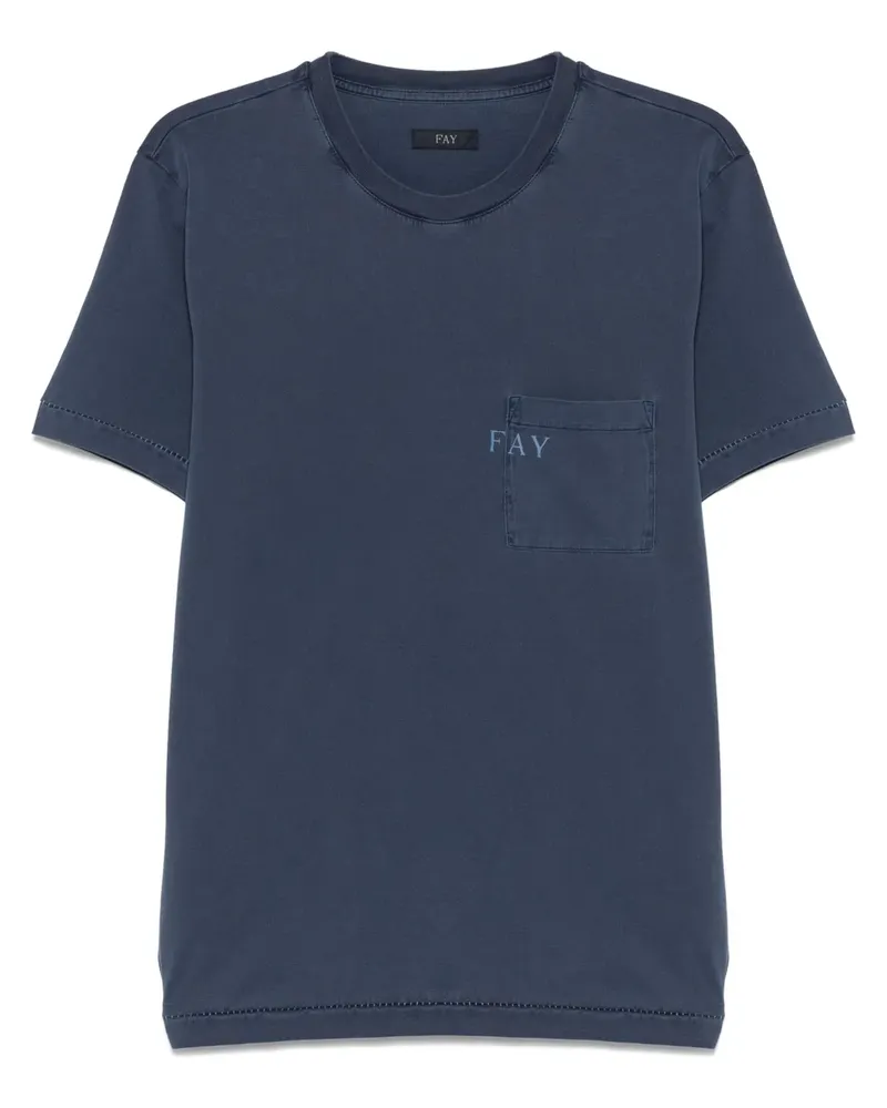 Fay T-Shirt mit Logo-Print - Blau Blau