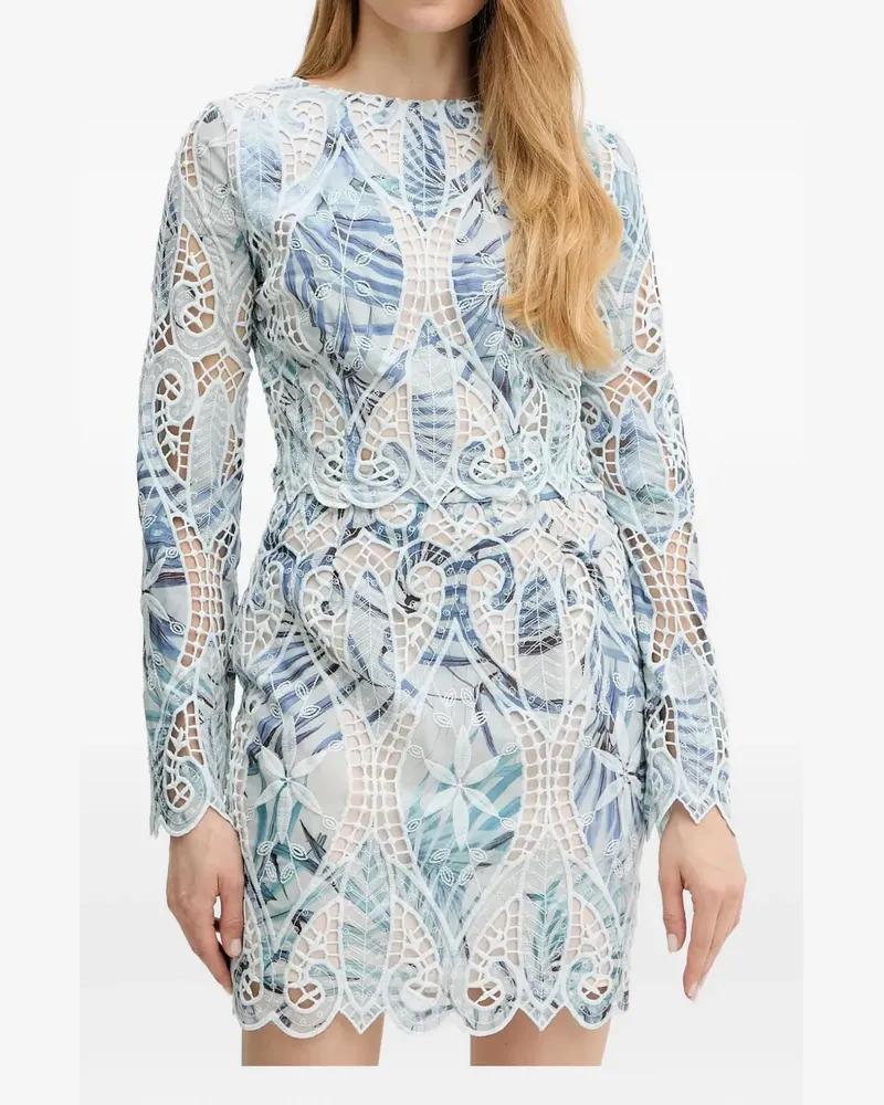 Guess Bestickter Rock mit Blatt-Print - Blau Blau