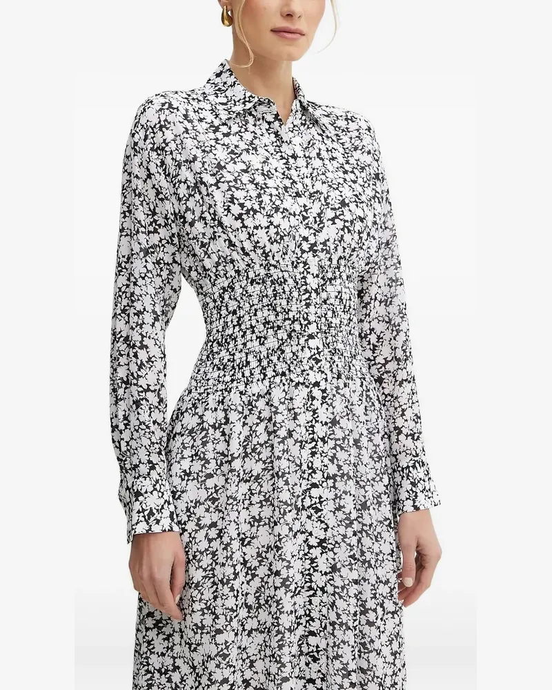 Michael Kors Gesmoktes Hemd-Midikleid mit Blumen - Weiß Weiß