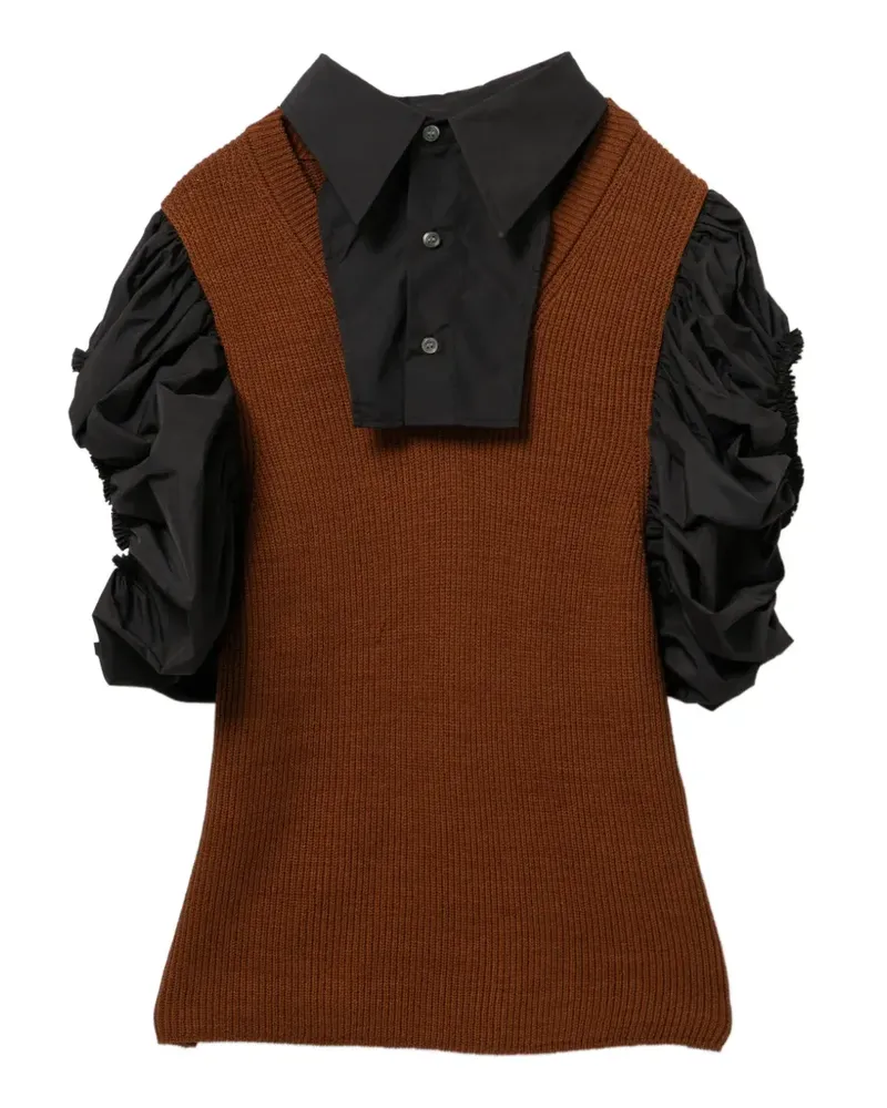 Toga Gerüschtes Oberteil mit Faux-Kragen - Braun Braun