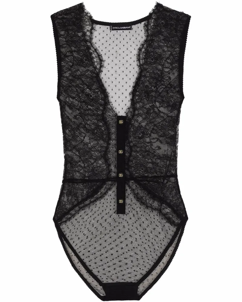 Dolce & Gabbana Spitzenbody mit tiefem Ausschnitt - Schwarz Schwarz