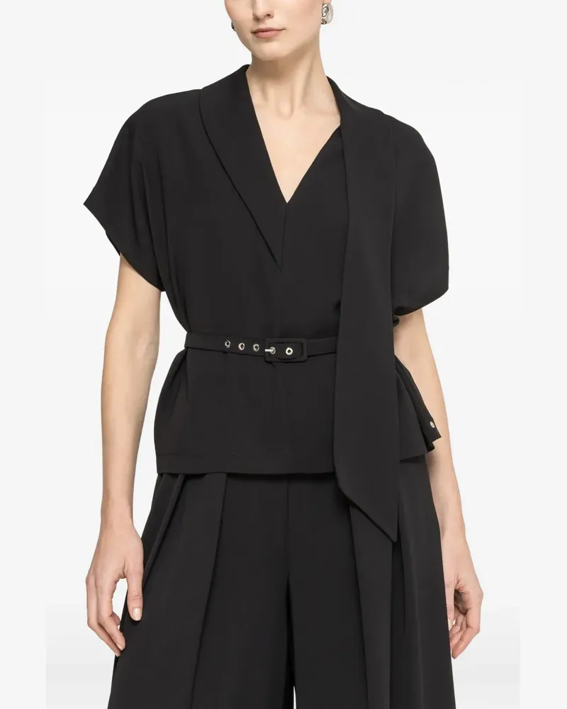 NISSA belted V-neck top - Schwarz Schwarz