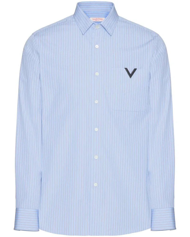 Valentino Garavani Popeline-Hemd mit V-Detail - Blau Blau