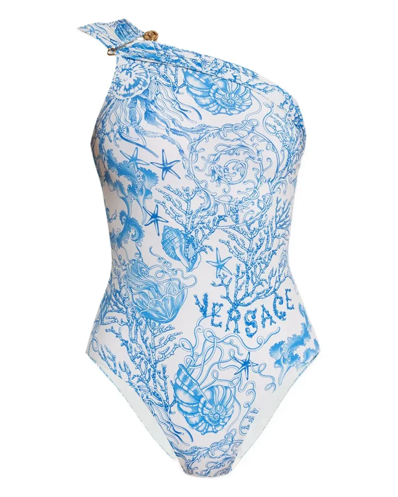Versace One-Shoulder-Badeanzug mit Print - Weiß Weiß