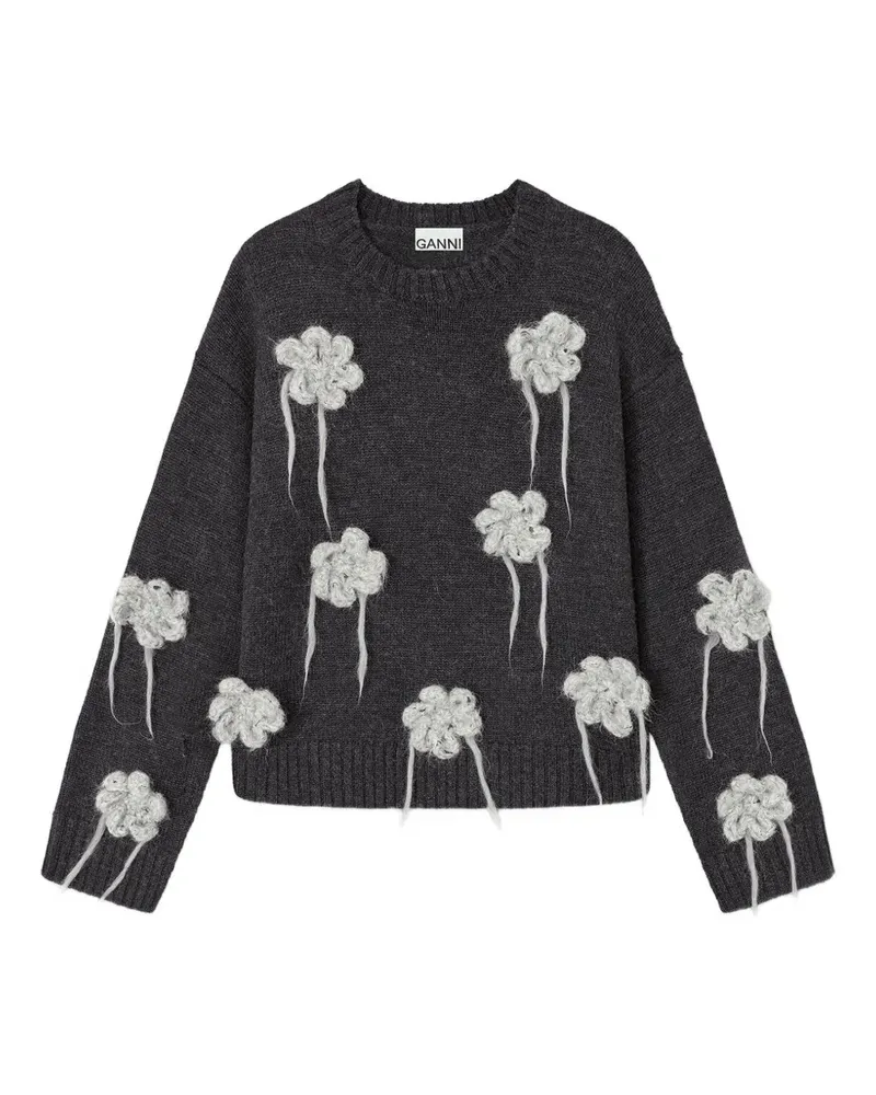 Ganni Gehäkelter Pullover mit Blumen - Grau Grau