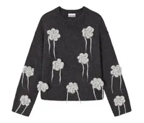 Gehäkelter Pullover mit Blumen - Grau