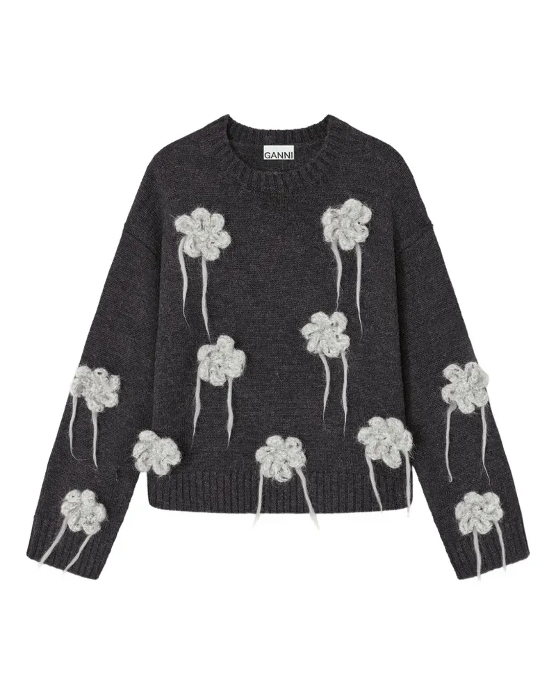 Ganni Gehäkelter Pullover mit Blumen - Grau Grau