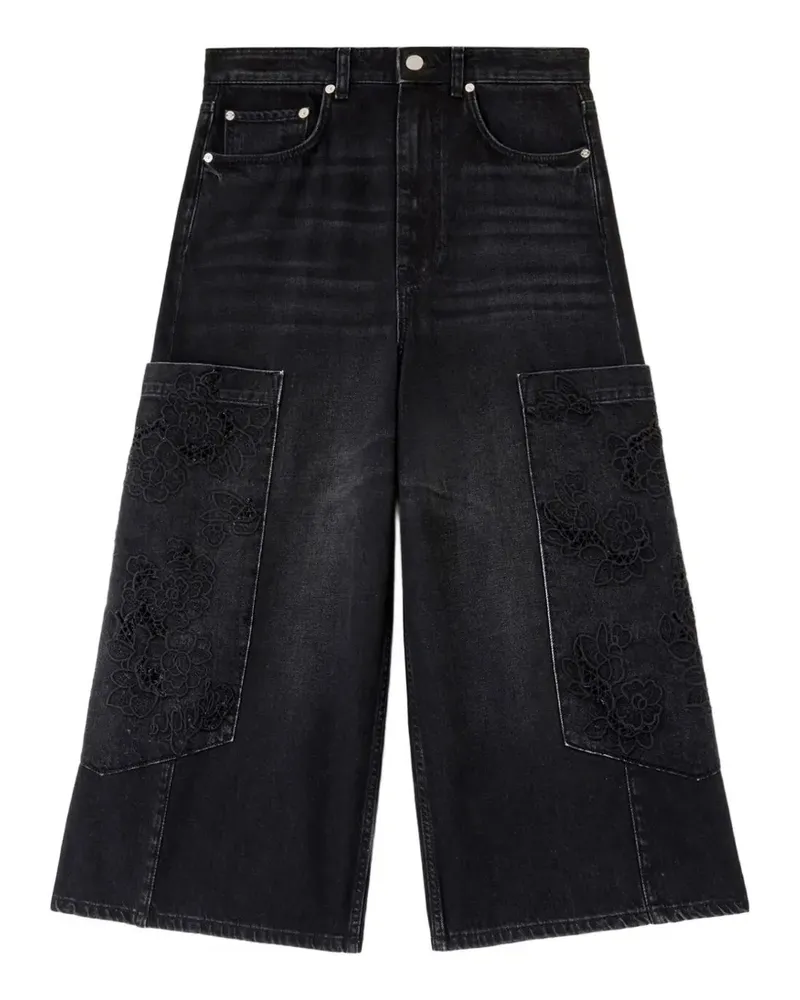 Ganni Jeans mit Blumenstickerei - Schwarz Schwarz