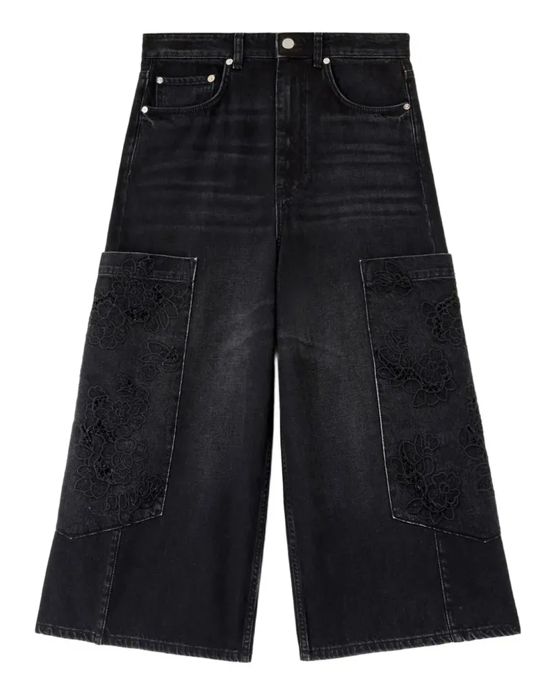 Ganni Jeans mit Blumenstickerei - Schwarz Schwarz