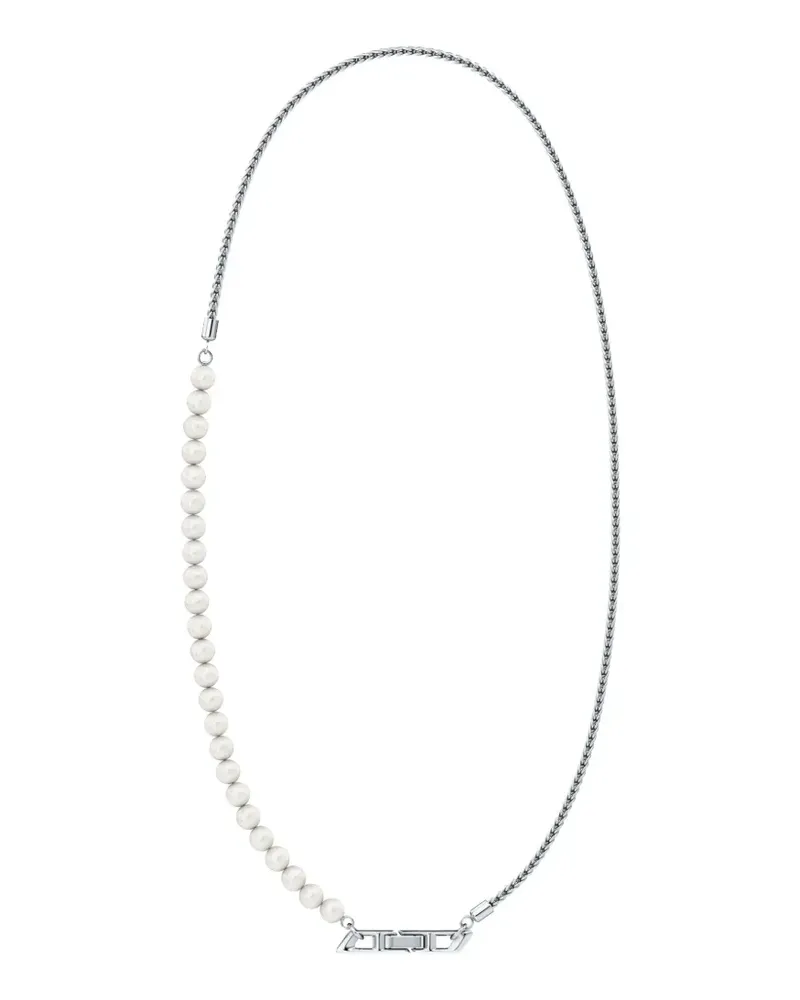 Diesel pearl-embellished sterling silver necklace - Silber Silber