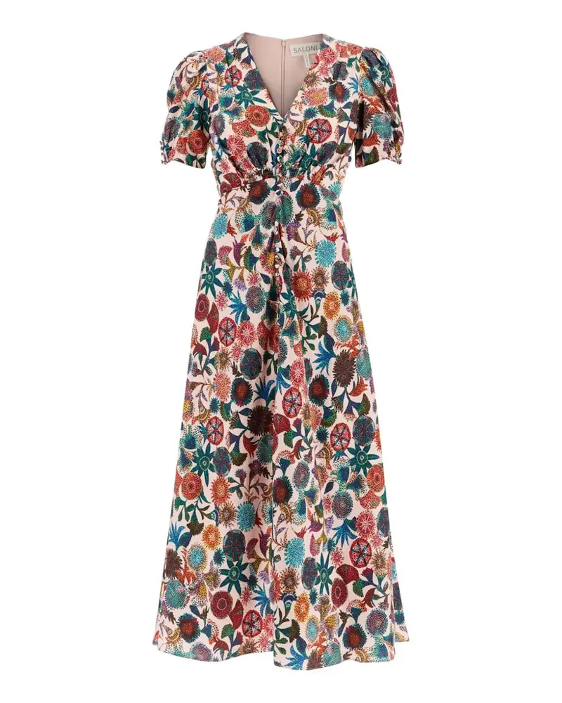 Saloni puff-sleeve floral print maxi dress - Nude Nude