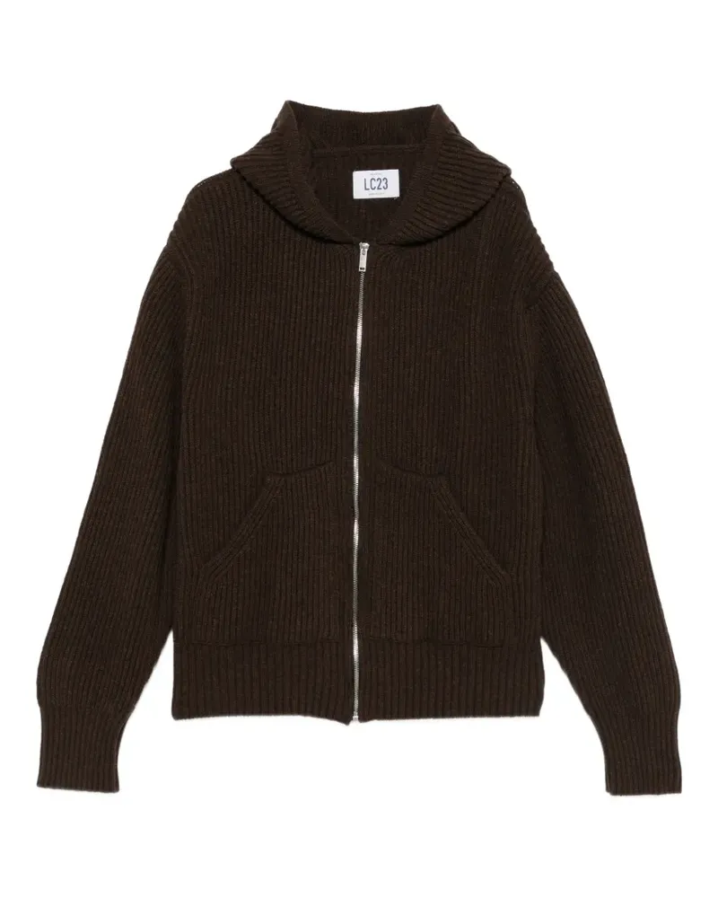 LC23 ribbed-knit zip-up hoodie sweater - Braun Braun