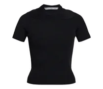 ribbed logo-embroidered T-shirt - Schwarz