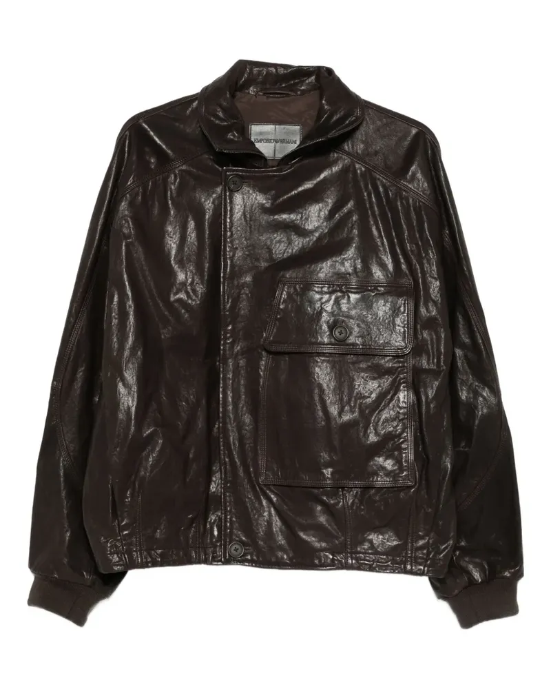 Emporio Armani Lederjacke mit aufgesetzten Taschen - Braun Braun