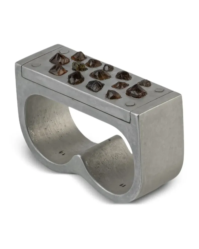 Parts Of Four Plate Double Ring mit Granat - Silber Silber
