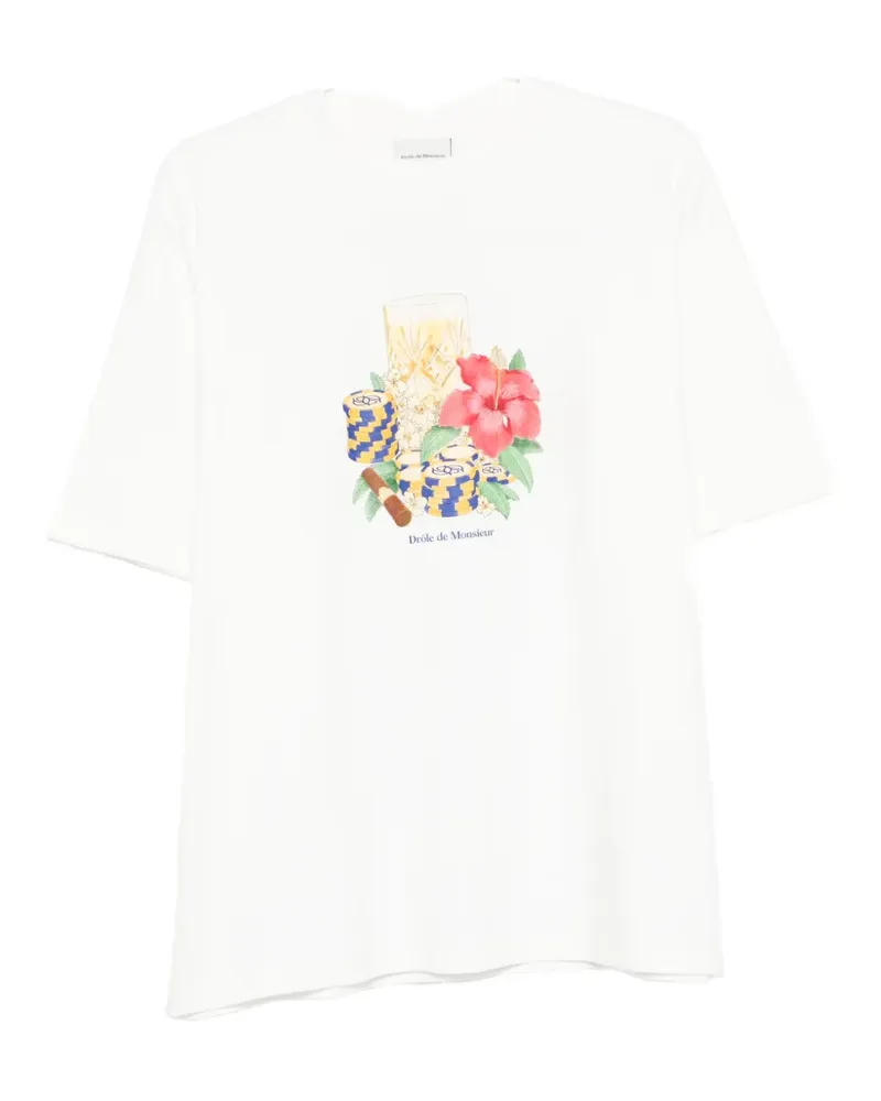 Drôle de Monsieur T-Shirt mit Hibiskus-Print - Weiß Weiß