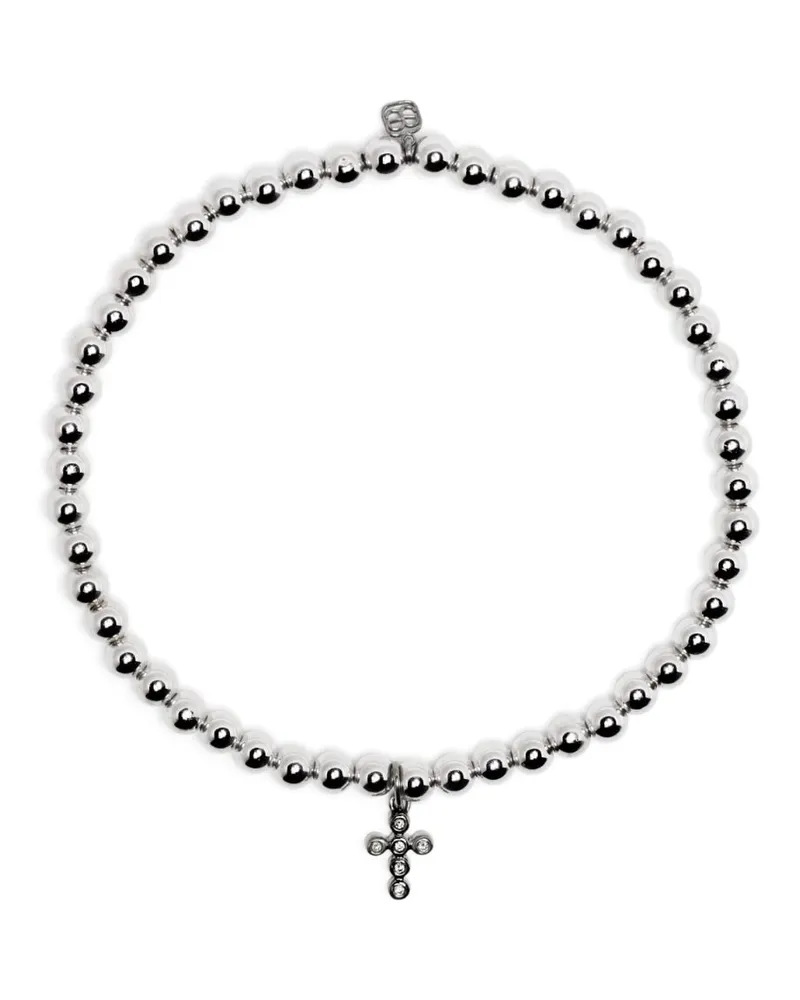 Sydney Evan Perlenarmband mit 14kt Weißgold-Kreuzanhänger - Silber Silber