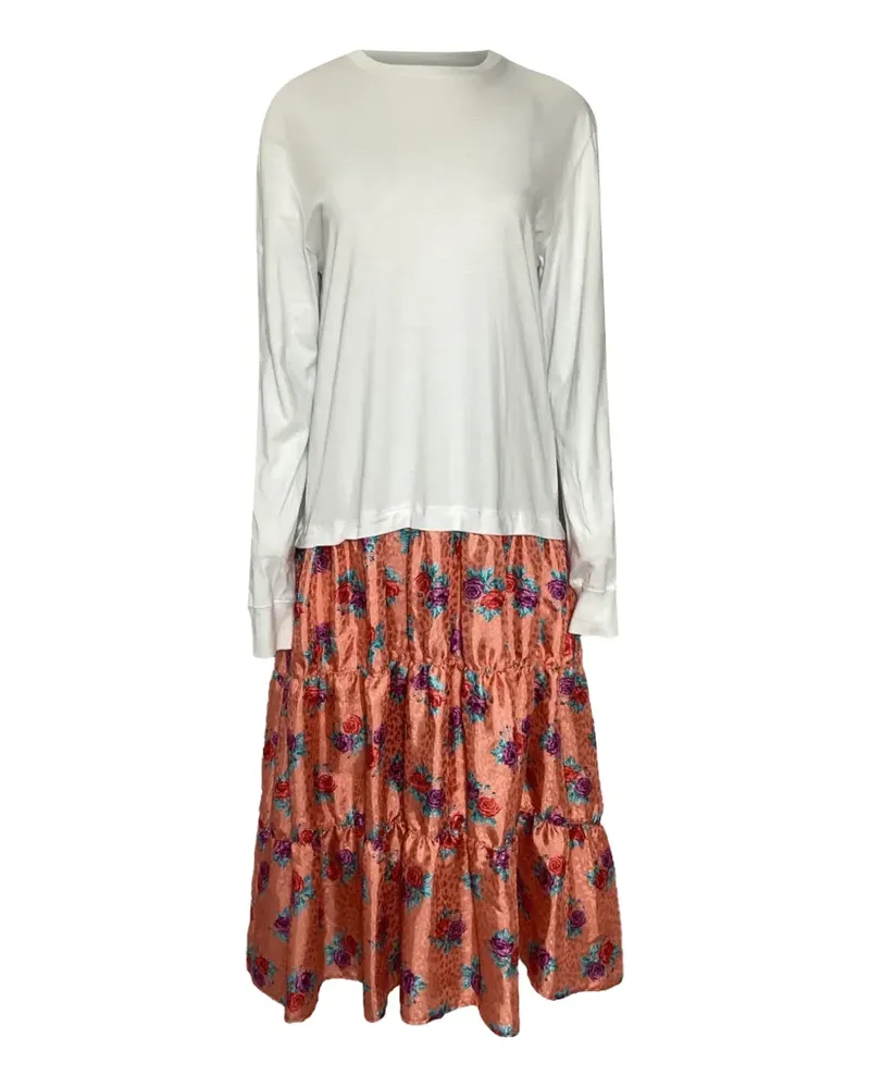 MSGM Gestuftes Kleid mit Blumen-Print - Weiß Weiß