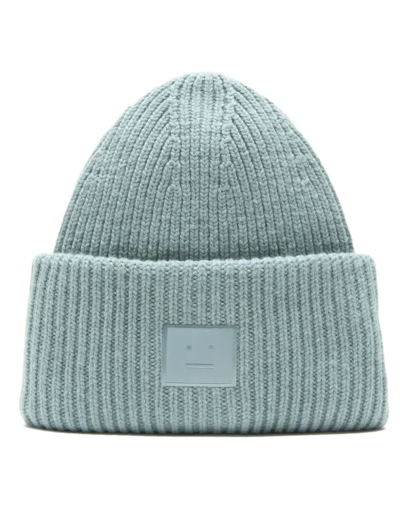 Acne Studios Gerippte Beanie mit Face-Patch - Blau Blau