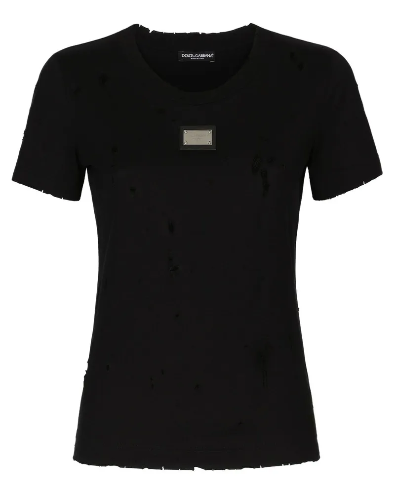 Dolce & Gabbana T-Shirt in Distressed-Optik - Schwarz Schwarz