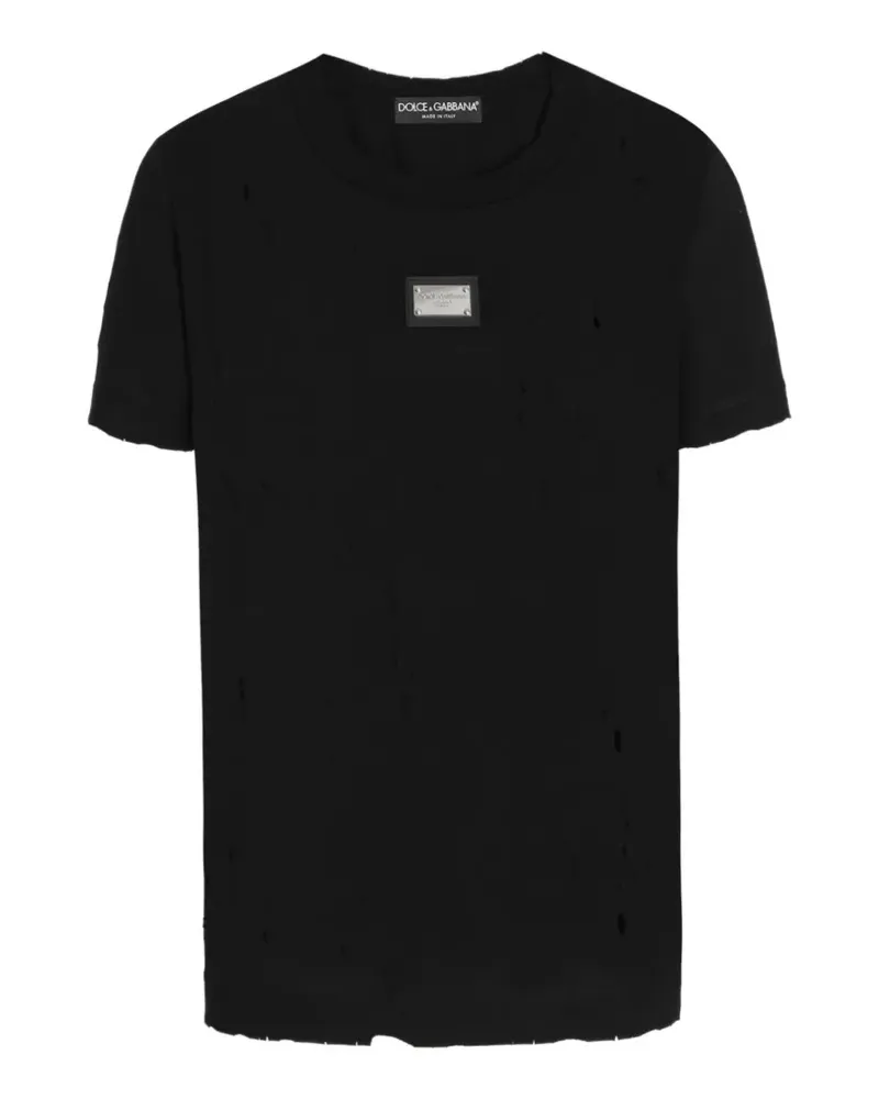 Dolce & Gabbana T-Shirt in Distressed-Optik - Schwarz Schwarz