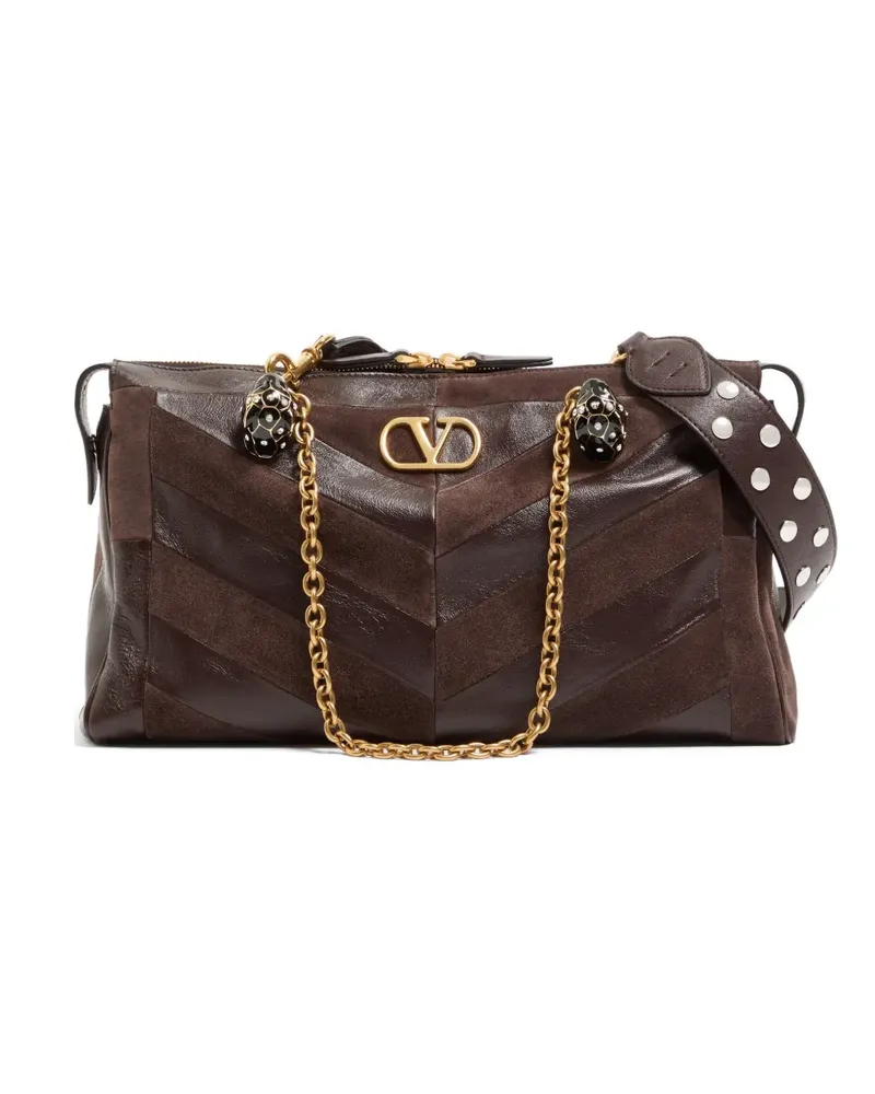 Valentino Garavani Panthea shoulder bag in nappa leather with Chevron pattern - Braun Braun