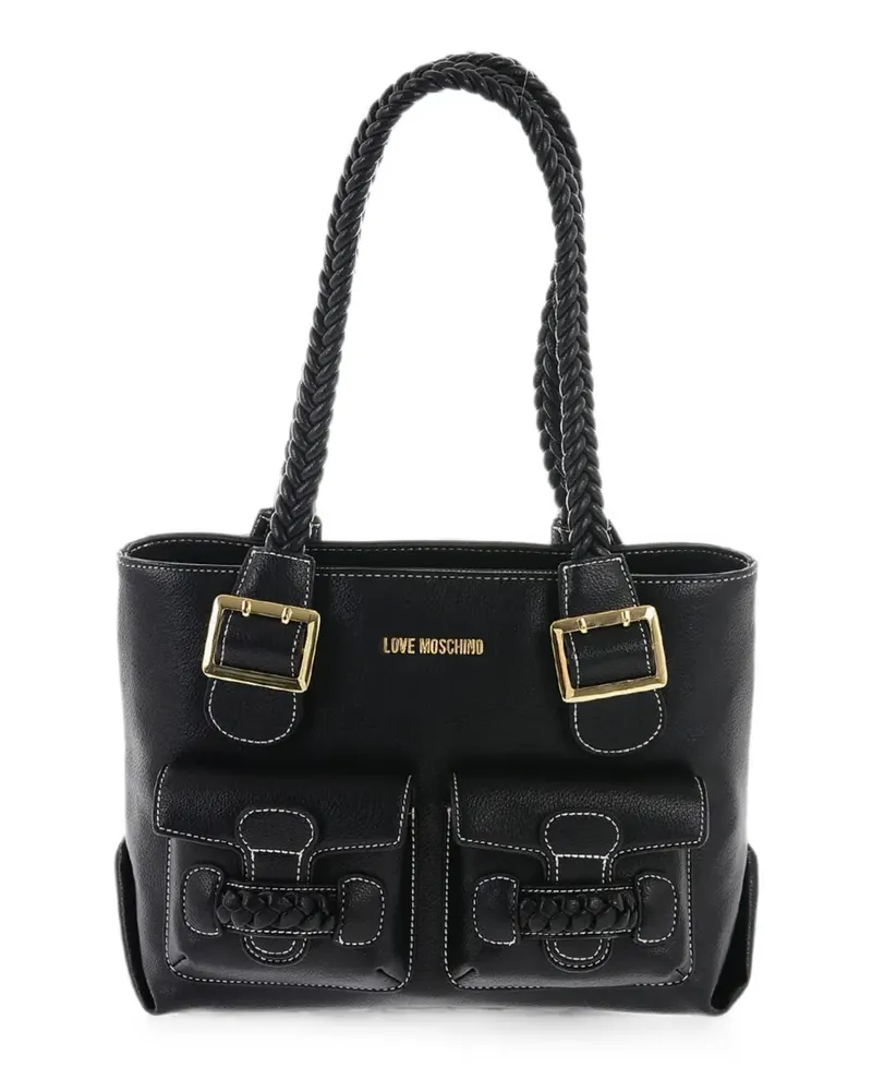 Moschino braided-handle contrast-stitch shoulder bag - Schwarz Schwarz