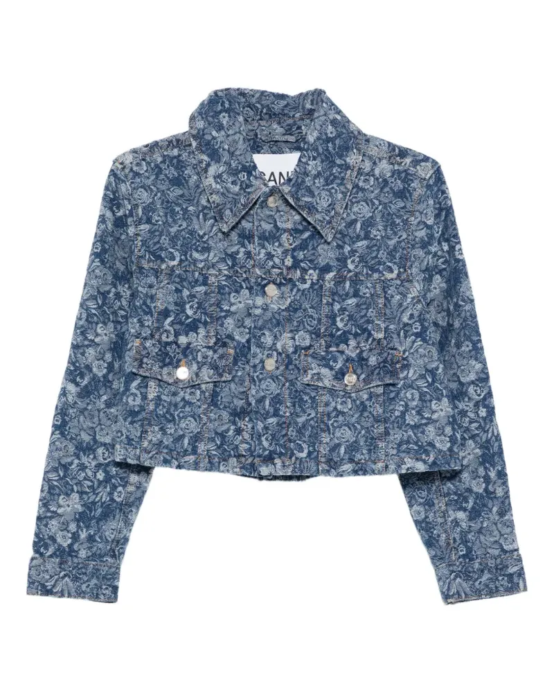 Ganni Cropped-Jacke mit Blumen - Blau Blau