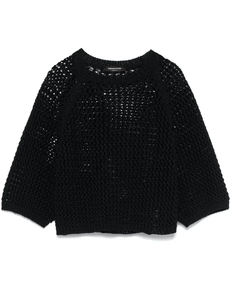 Fabiana Filippi T-Shirt in Lochstrick - Schwarz Schwarz