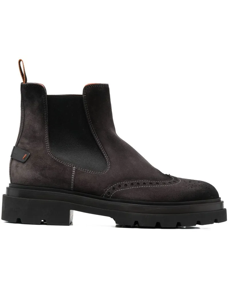 Santoni Wildlederstiefel mit Budapestermuster - Grau Grau