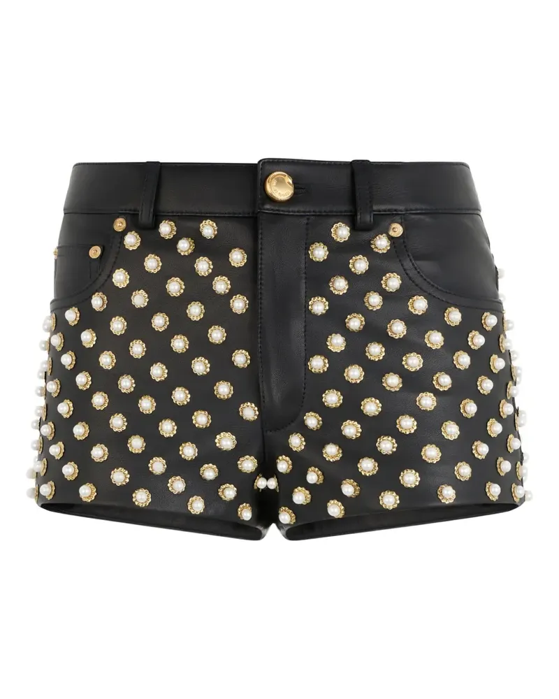 Roberto Cavalli pearl-embellished leather shorts - Schwarz Schwarz