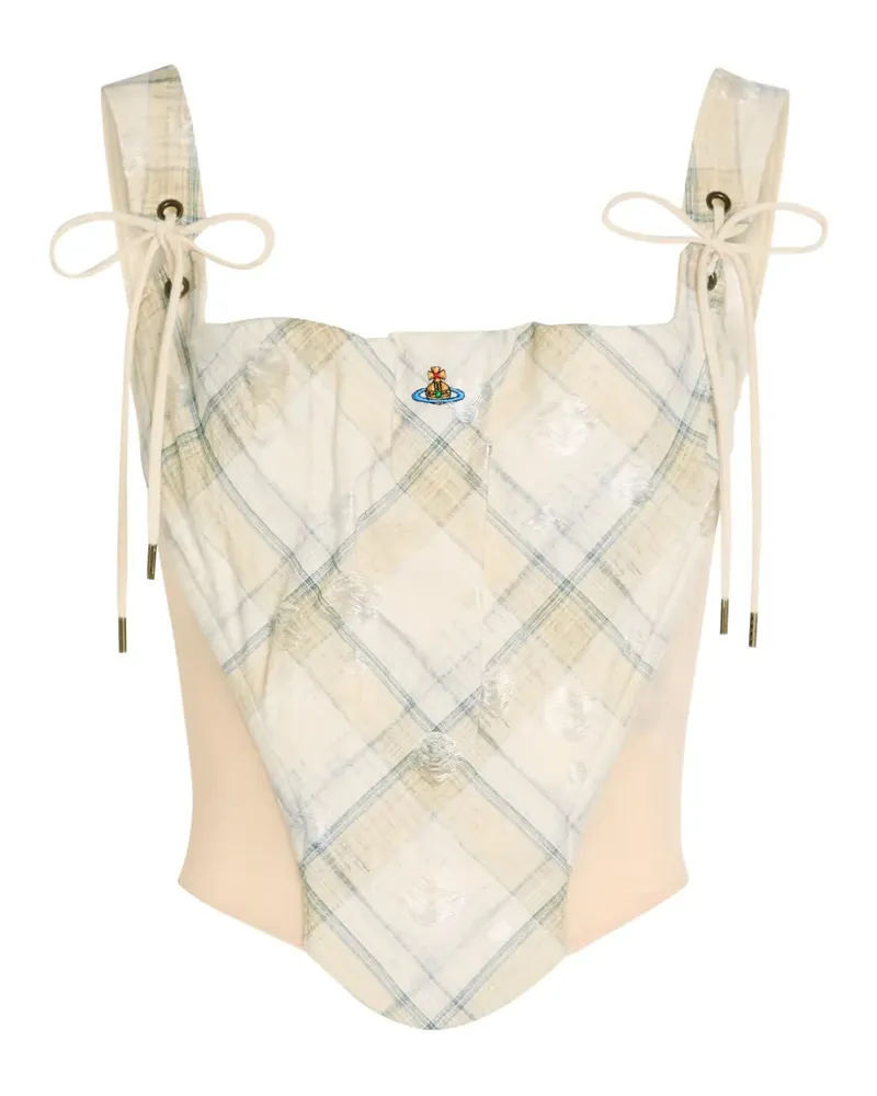 Vivienne Westwood Puppy plaid logo-detail top - Nude Nude