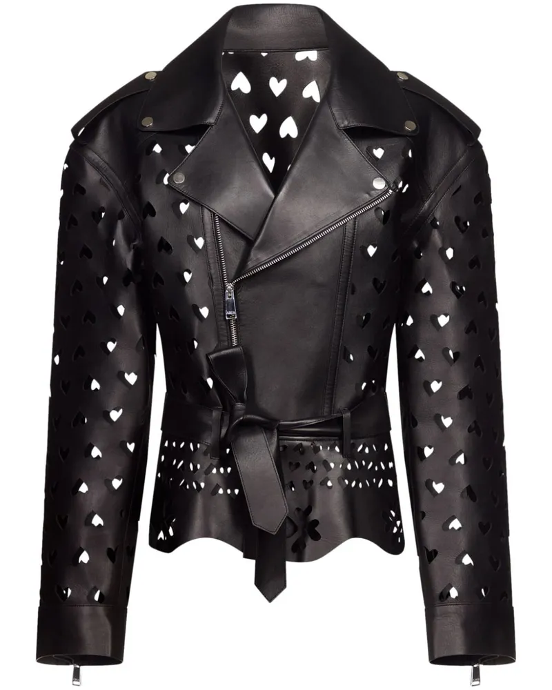 Area Lederjacke mit Laser-Cut-Herz - Schwarz Schwarz