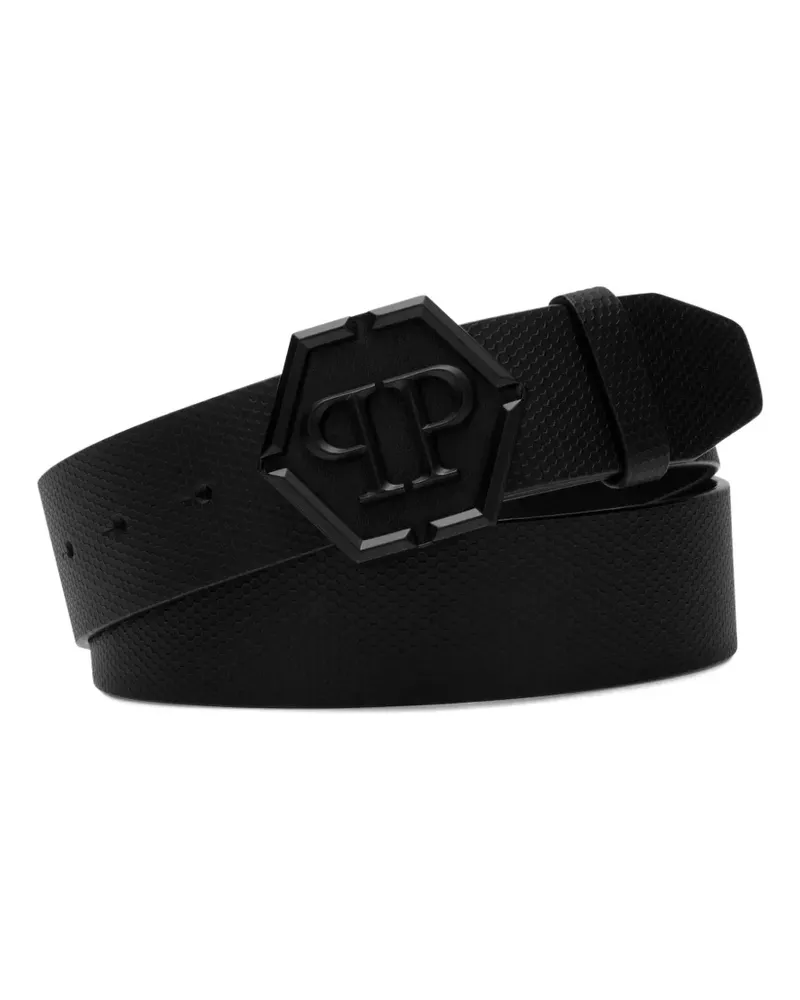 Philipp Plein logo-buckle leather belt - Schwarz Schwarz