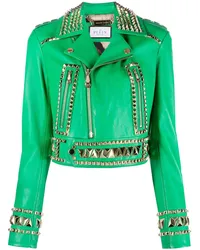 Philipp Plein Gothic Plein Cropped-Bikerjacke Grün