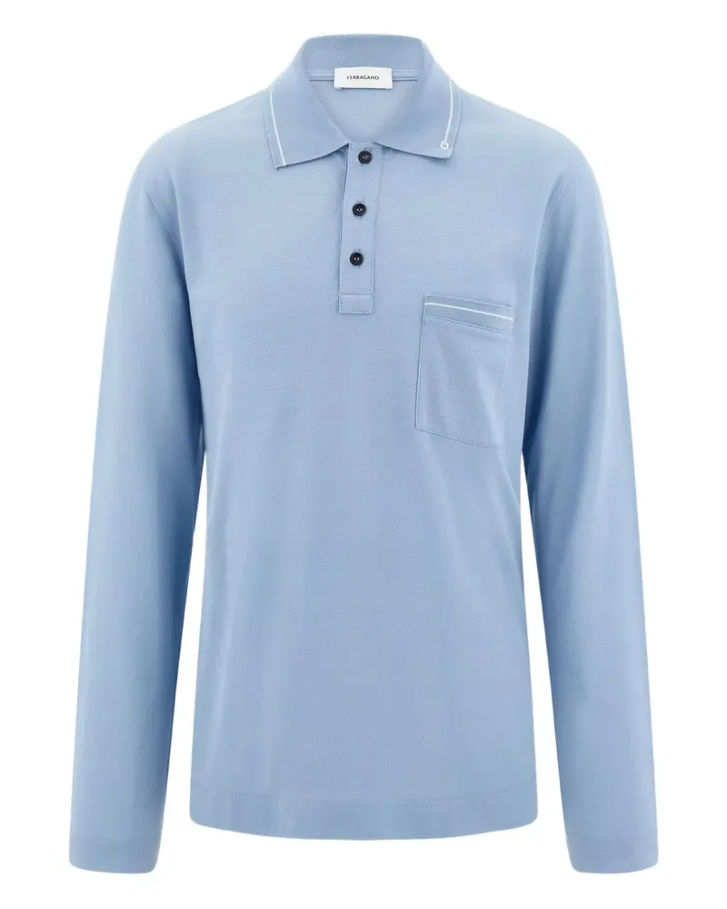 Ferragamo long-sleeve pocket polo shirt - Blau Blau