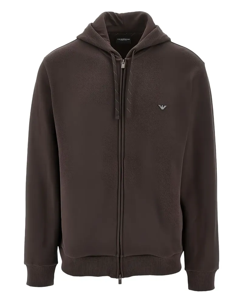 EA7 logo-embroidered zip-up hoodie - Braun Braun
