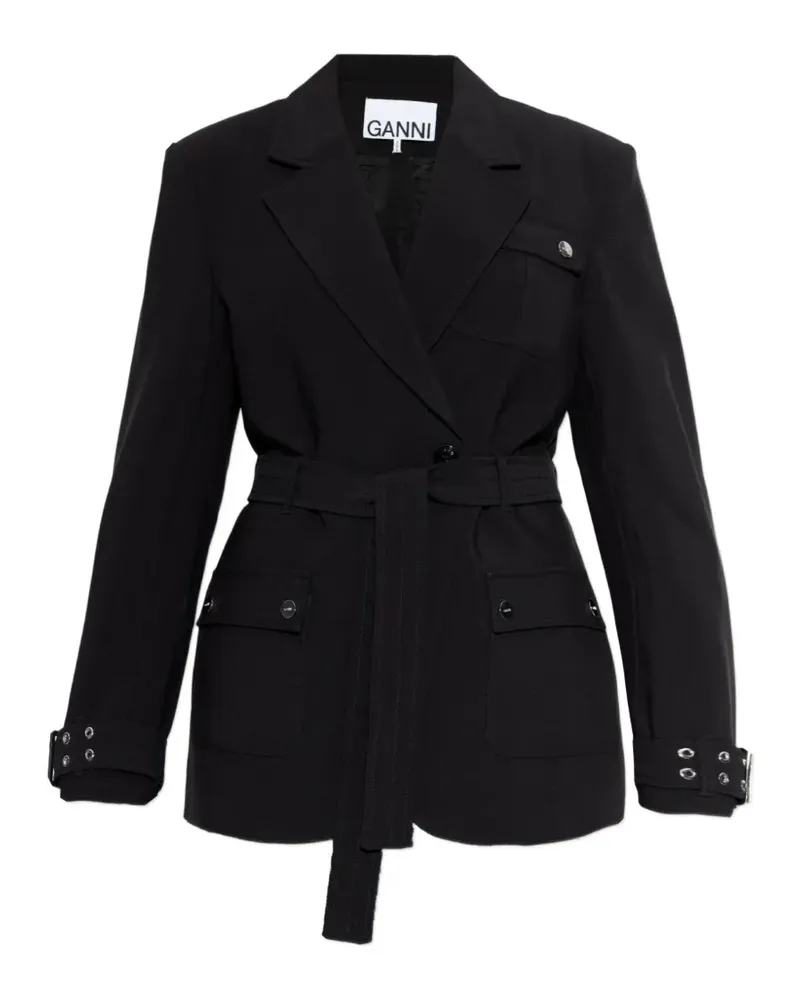 Ganni notched-lapel belted jacket - Schwarz Schwarz