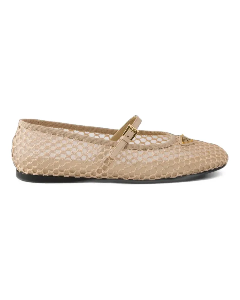 Prada Ballerinas aus Mesh mit Logo-Schild - Nude Nude