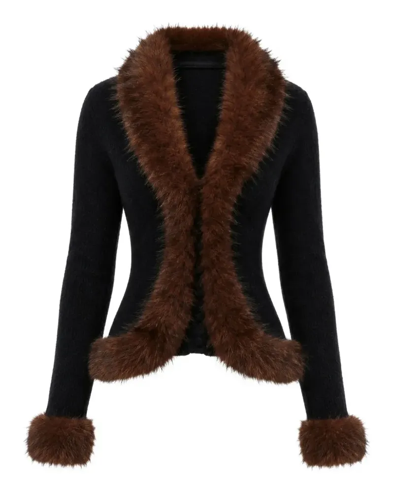 Self-Portrait black faux-fur knit cardigan - Schwarz Schwarz