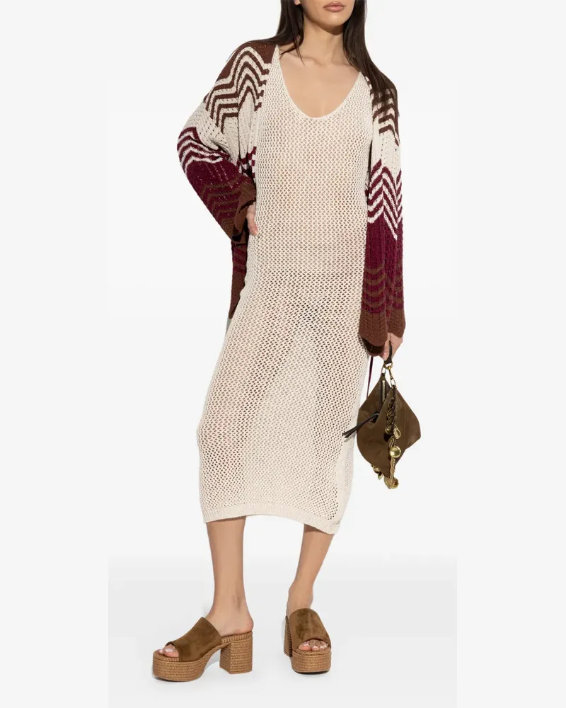 AKEP V-neck crochet-knit midi dress - Nude Nude