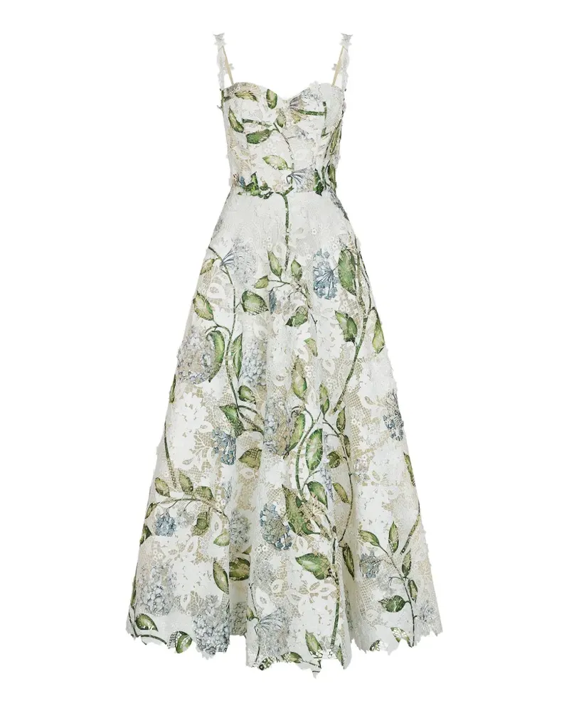 Oscar de la Renta Ärmelloses Midikleid mit Porzellanblume - Weiß Weiß