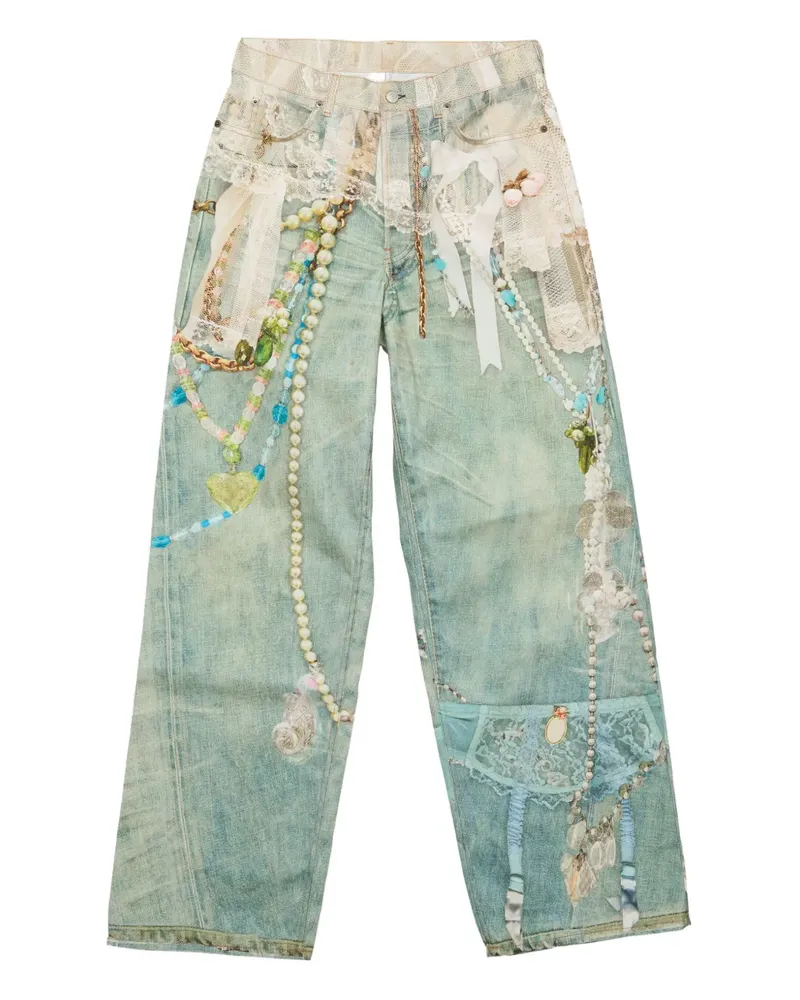 Acne Studios Weite Hose mit Trompe oeil-Print - Grün Grün