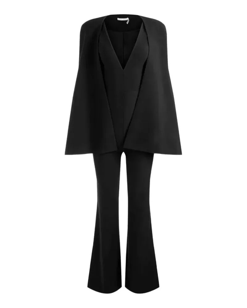 Alice + Olivia Nova Cape-Jumpsuit mit tiefem V-Ausschnitt (2er-Set) - Schwarz Schwarz