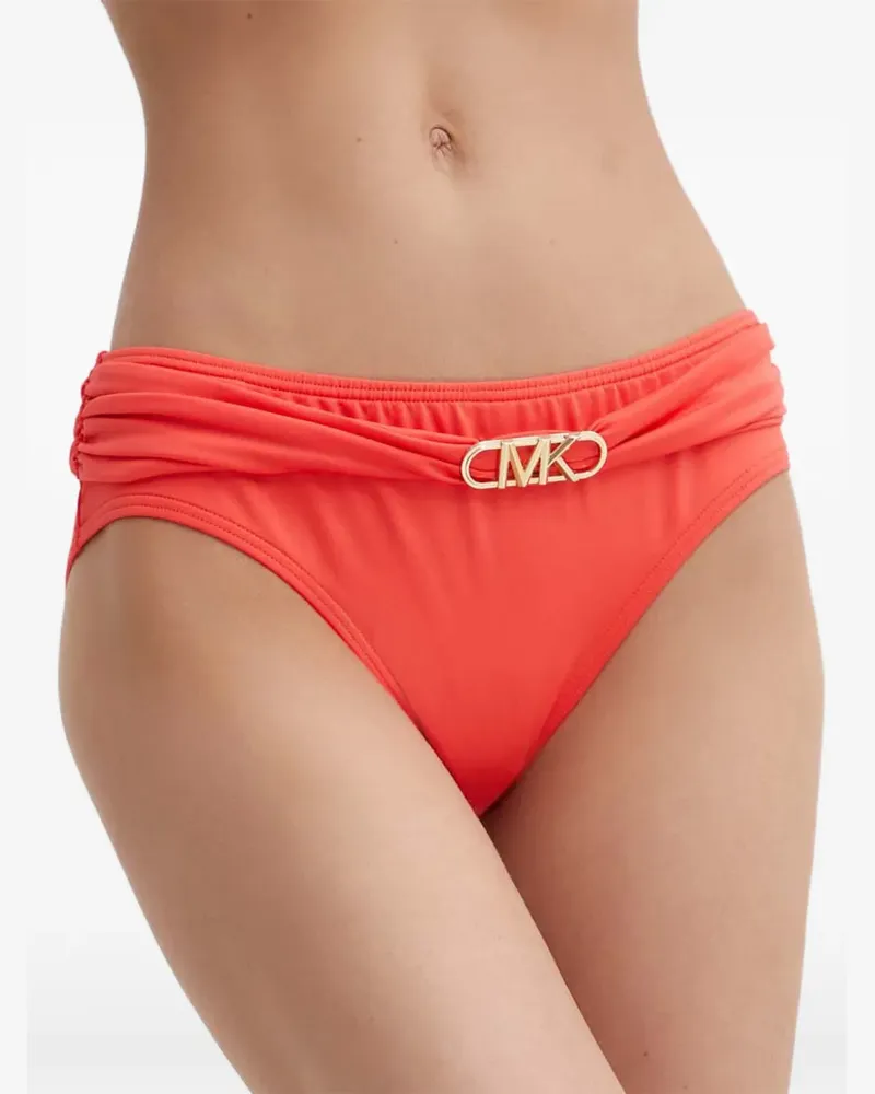 Michael Kors Gerafftes Bikinihöschen mit Logo-Schild - Orange Orange