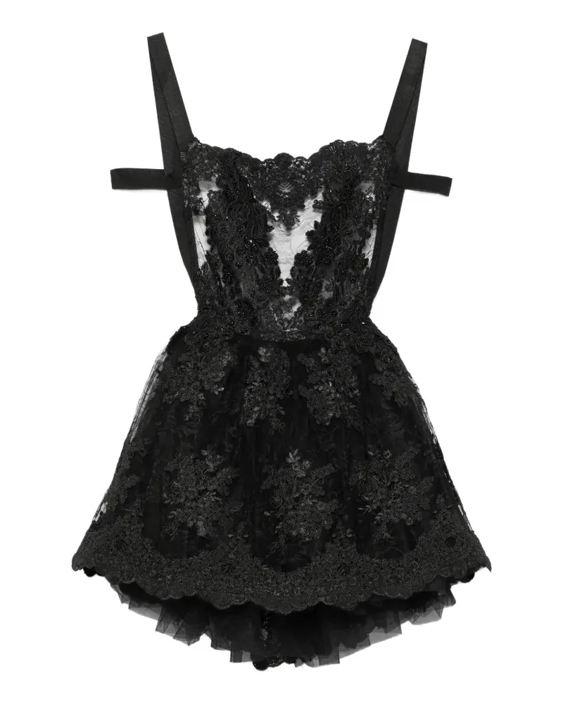 ALCHEMY Lia beaded lace-overlay mini dress - Schwarz Schwarz